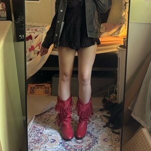 Vintage Dingo Red Western Boots with fringe